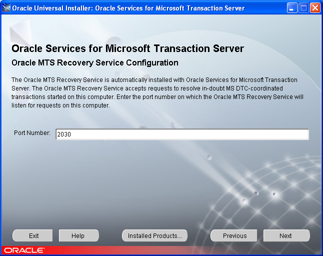Установка серверной части Oracle - порт MTS